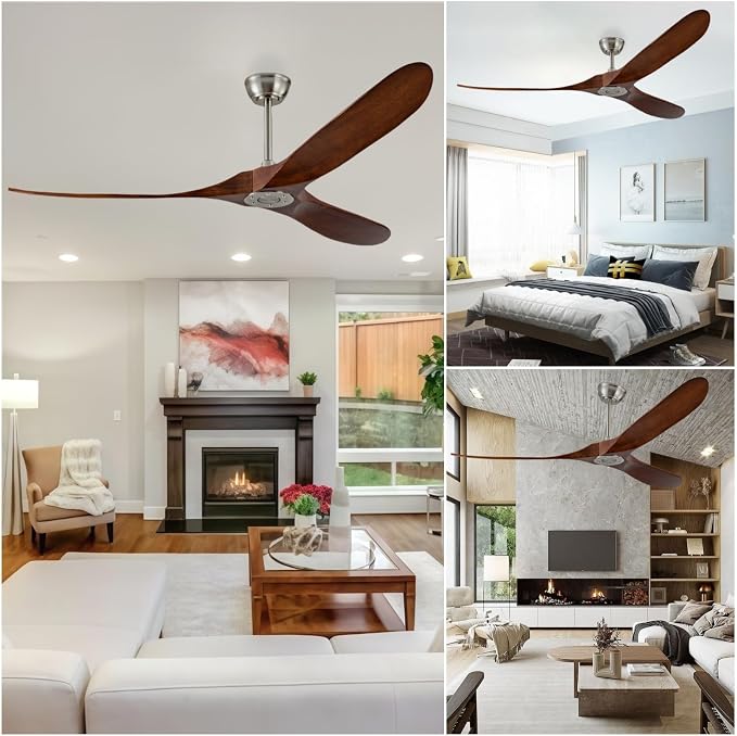 72 Inch Ceiling Fan No Light, Outdoor Patio Wooden Ceiling Fan Without Light,with Remote Control,Quiet Reversible