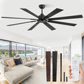 72 Inch Ceiling Fan No Light with Remote Control, 8 Blades Quiet DC Reversible Motor, 6-Speed, Timer, Black Finish, Indoor