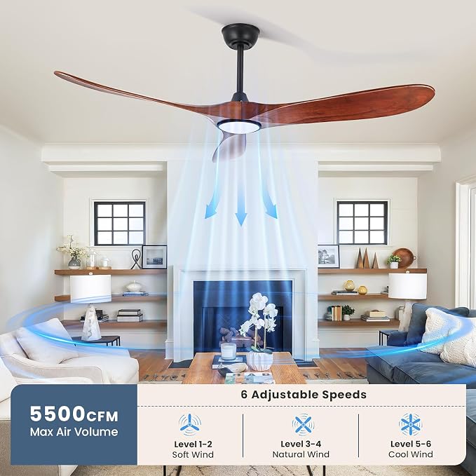 72 Inch Ceiling Fan with Light and Remote Control, Wood Outdoor Ceiling Fans with Lights Dimmable for Bedroom Living Room