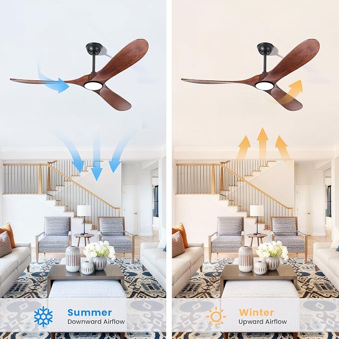 72 Inch Ceiling Fan with Light and Remote Control, Wood Outdoor Ceiling Fans with Lights Dimmable for Bedroom Living Room