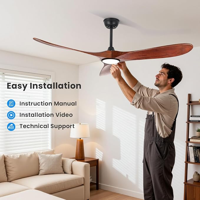 72 Inch Ceiling Fan with Light and Remote Control, Wood Outdoor Ceiling Fans with Lights Dimmable for Bedroom Living Room