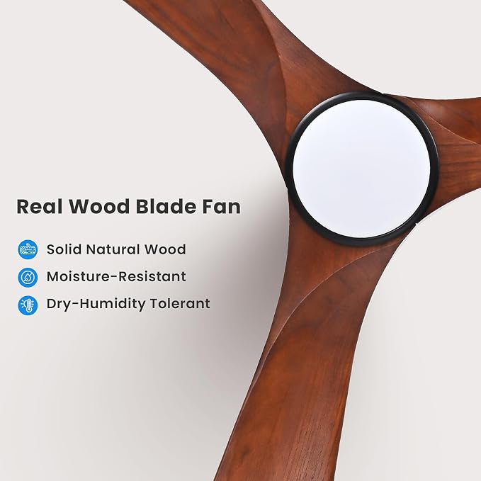 72 Inch Ceiling Fan with Light and Remote Control, Wood Outdoor Ceiling Fans with Lights Dimmable for Bedroom Living Room