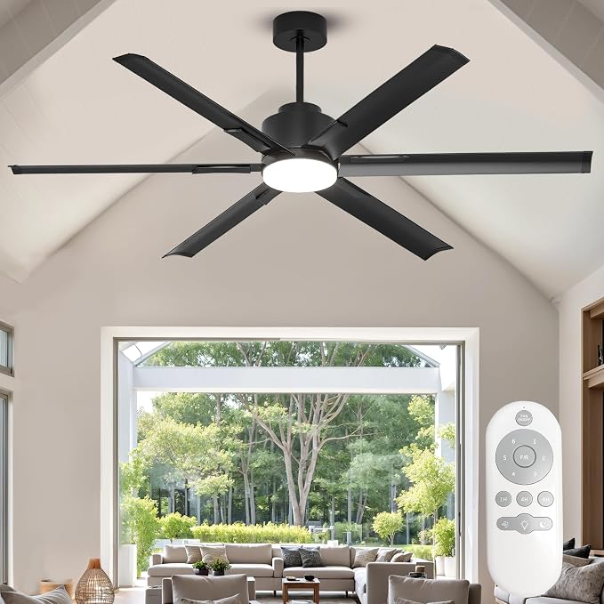 72 Inch Ceiling Fan with Light,High CFM Industrial LED Fan Lights with 6 Aluminium Blades,Remote Control, Air Reversible 6