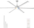 72 Inch Ceiling Fan with Light, Industrial Aluminum Blades, DC Motor 6 Speed Reversible,Covered Outdoor Space, Brushed