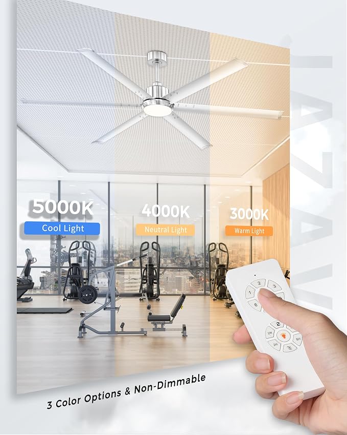 72 Inch Ceiling Fan with Light, Industrial Aluminum Blades, DC Motor 6 Speed Reversible,Covered Outdoor Space, Brushed