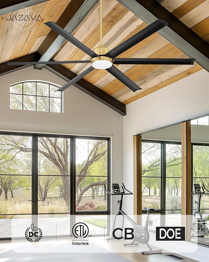 72 Inch Ceiling Fan with Light, Industrial Aluminum Blades, DC Motor 6 Speed Reversible,Covered Outdoor Porch, Black &