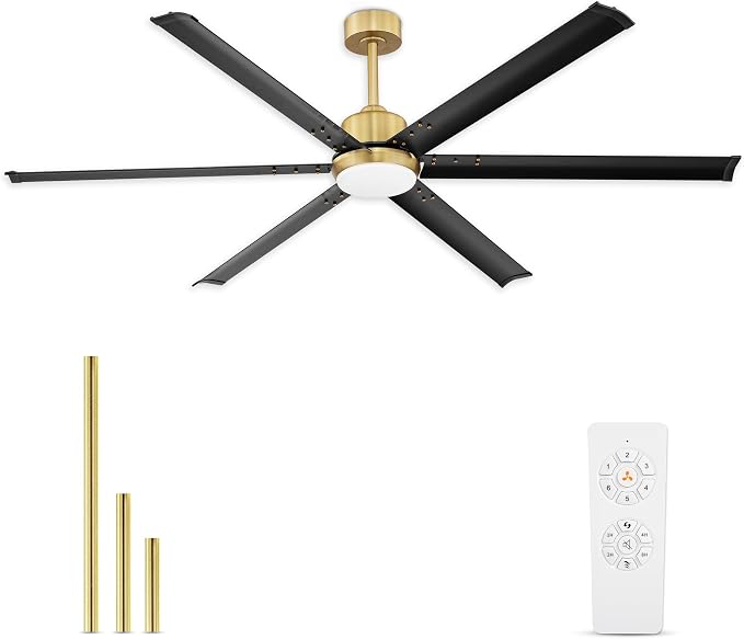 72 Inch Ceiling Fan with Light, Industrial Aluminum Blades, DC Motor 6 Speed Reversible,Covered Outdoor Porch, Black &