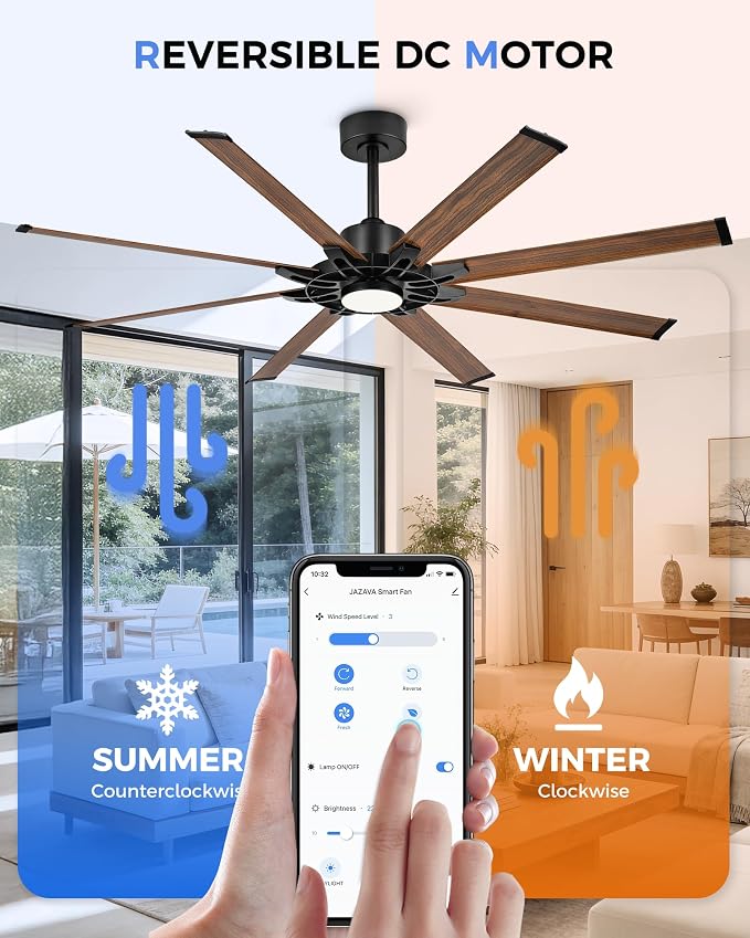 72 Inch Ceiling Fan with Light, Industrial Ceiling Fan with 8 Aluminium Metal Blades, Smart Fan Compatible with, alternate