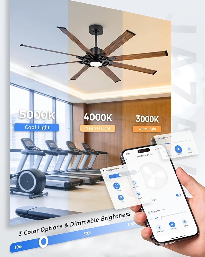 72 Inch Ceiling Fan with Light, Industrial Ceiling Fan with 8 Aluminium Metal Blades, Smart Fan Compatible with, alternate