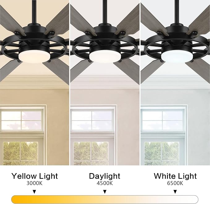 72 Inch Ceiling Fan with Lights and 3 Downrods, 8 Plywood Blades, 6-Speed Noiseless Reversible DC Motor, 3CCT, Windmill