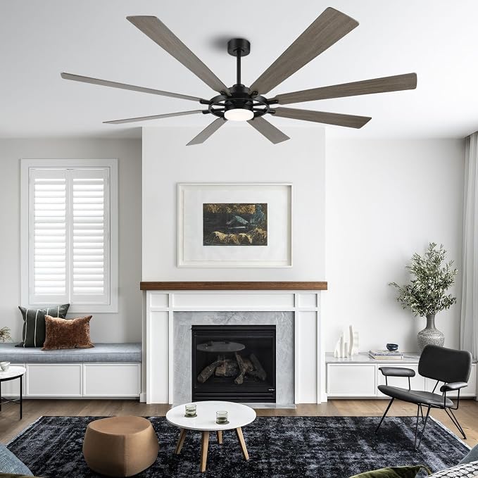 72 Inch Ceiling Fan with Lights and 3 Downrods, 8 Plywood Blades, 6-Speed Noiseless Reversible DC Motor, 3CCT, Windmill