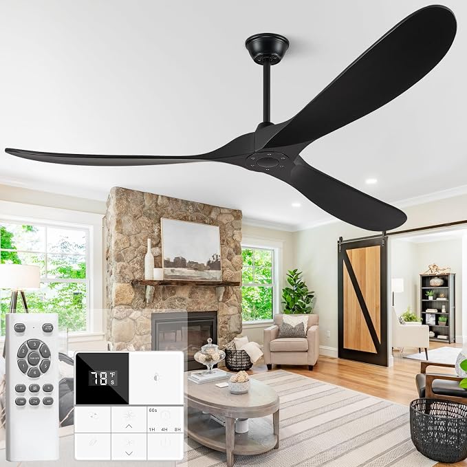 72 Inch Ceiling Fan With Remote And Wall Switch,Large Wood Ceiling Fan Without Light 3 Blades,Outdoor Ceiling Fans 6