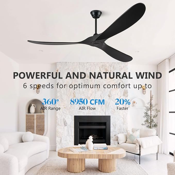 72 Inch Ceiling Fan With Remote And Wall Switch,Large Wood Ceiling Fan Without Light 3 Blades,Outdoor Ceiling Fans 6