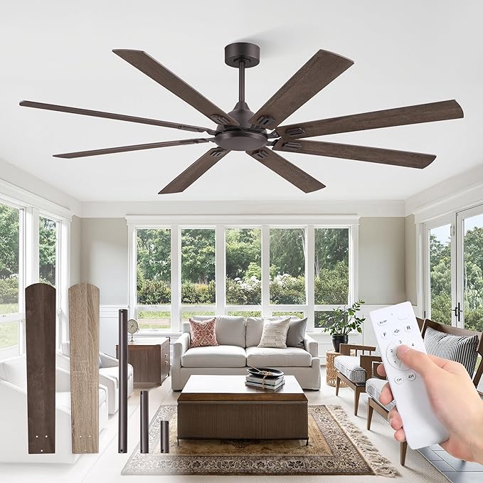 72 Inch Ceiling Fans No Light with Remote, Modern Ceiling Fan Without Light, Dual Finish 8 Blades, Reversible DC Motor, 6