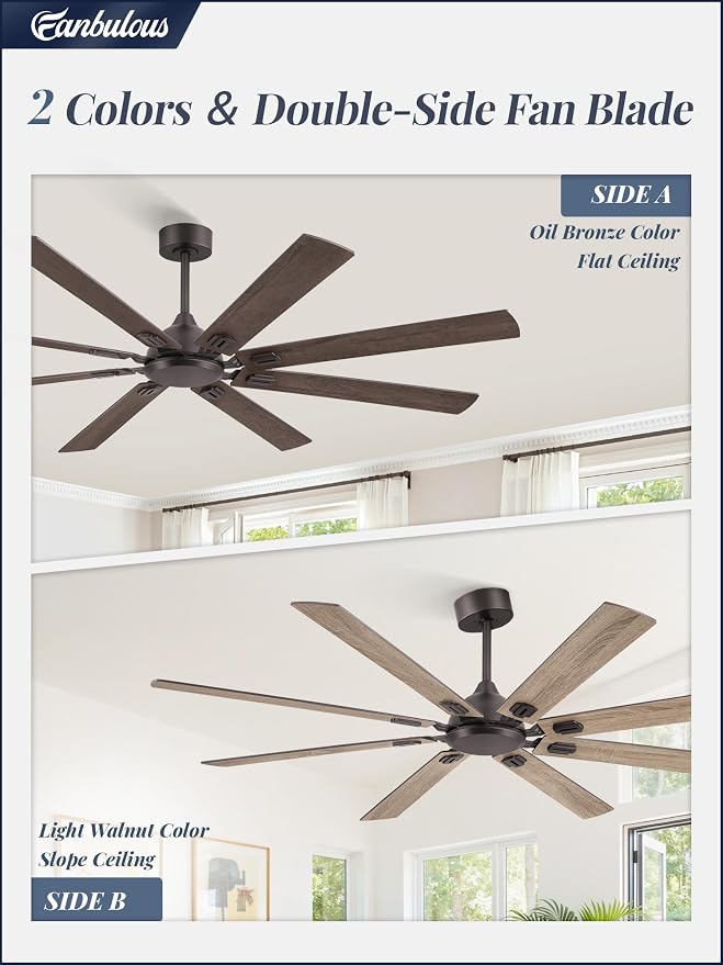72 Inch Ceiling Fans No Light with Remote, Modern Ceiling Fan Without Light, Dual Finish 8 Blades, Reversible DC Motor, 6