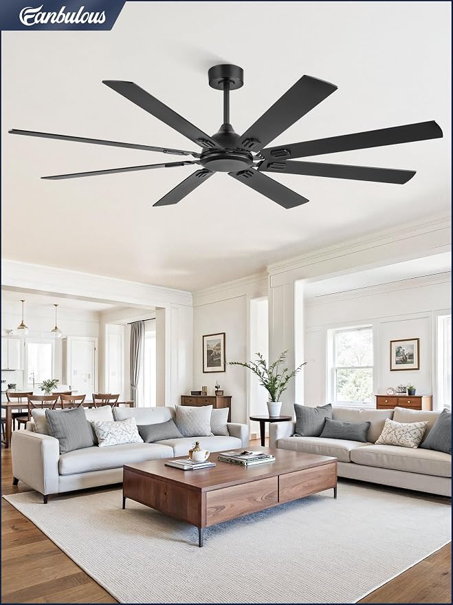 72 Inch Ceiling Fans No Light with Remote, Modern Ceiling Fan Without Light, Dual Finish 8 Blades, Reversible Quiet DC Motor