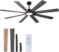 72 Inch Ceiling Fans with Lights and Remote Control, Black Indoor/Outdoor Ceiling Fan with Dimmable LED Light - 6 Speed Quiet