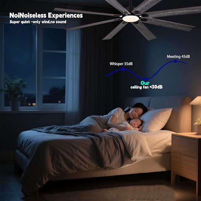 72 Inch Ceiling Fans with Lights and Remote Control, Black Indoor/Outdoor Ceiling Fan with Dimmable LED Light - 6 Speed Quiet