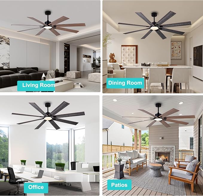 72 Inch Ceiling Fans with Lights and Remote Control, Black Indoor/Outdoor Ceiling Fan with Dimmable LED Light - 6 Speed Quiet