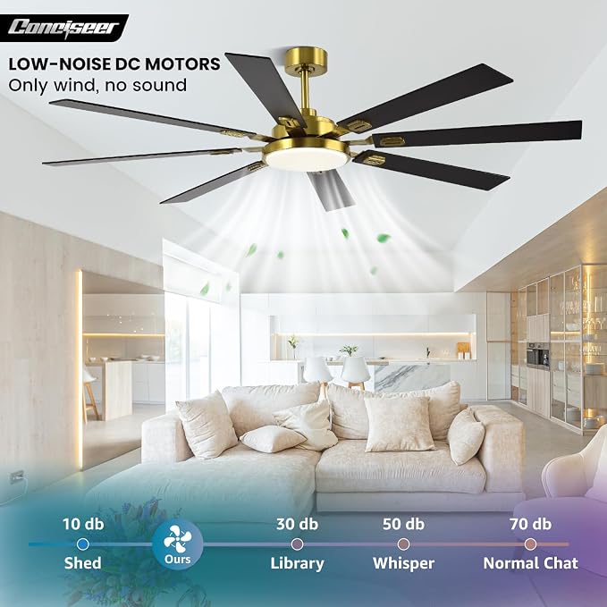 72 Inch Ceiling Fans with Lights and Remote, Dual Color 8 Blades, Bedroom Living Room Office Library Cafe Outdoor Industrial