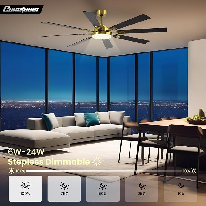 72 Inch Ceiling Fans with Lights and Remote, Dual Color 8 Blades, Bedroom Living Room Office Library Cafe Outdoor Industrial