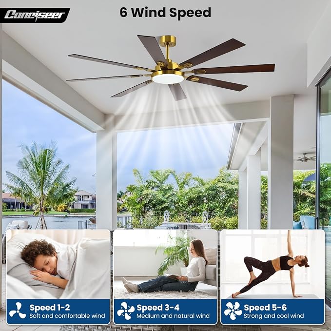 72 Inch Ceiling Fans with Lights and Remote, Dual Color 8 Blades, Bedroom Living Room Office Library Cafe Outdoor Industrial