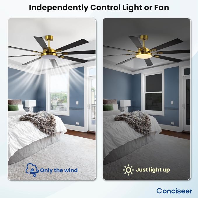 72 Inch Ceiling Fans with Lights and Remote, Dual Color 8 Blades, Bedroom Living Room Office Library Cafe Outdoor Industrial