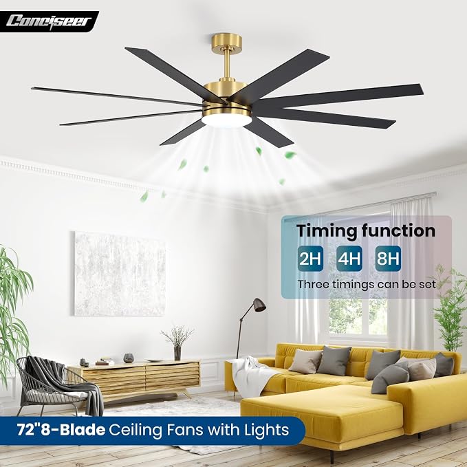 72 Inch Ceiling Fans with Lights and Remote, Dual Color 8 Blades, Living Room Office Library Cafe Indoor Outdoor Industrial