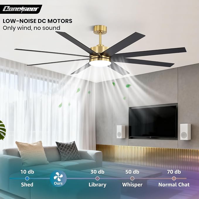 72 Inch Ceiling Fans with Lights and Remote, Dual Color 8 Blades, Living Room Office Library Cafe Indoor Outdoor Industrial