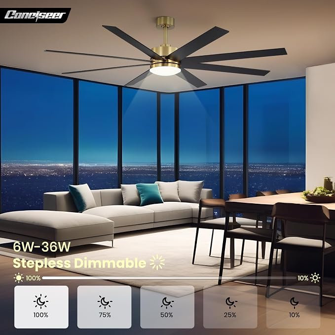 72 Inch Ceiling Fans with Lights and Remote, Dual Color 8 Blades, Living Room Office Library Cafe Indoor Outdoor Industrial