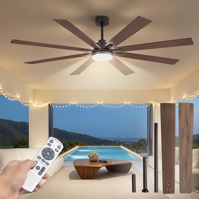 72 Inch Ceiling Fans with Lights and Remote, Dual-Sided Reversible Blades for Versatile Décor, Quiet DC Motor, 120°