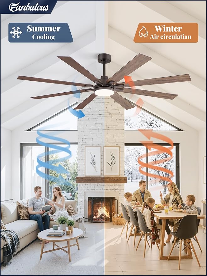 72 Inch Ceiling Fans with Lights and Remote, Dual-Sided Reversible Blades for Versatile Décor, Quiet DC Motor, 120°