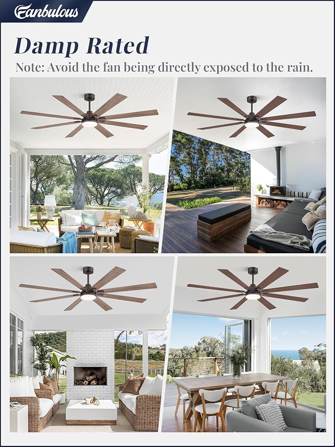 72 Inch Ceiling Fans with Lights and Remote, Dual-Sided Reversible Blades for Versatile Décor, Quiet DC Motor, 120°