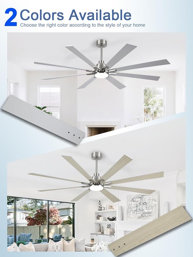 72 Inch Ceiling Fans with Lights and Remote, Pure Copper DC Motor Brushed Nickel Large Indoor/Outdoor Modern Industrial
