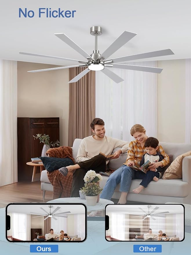 72 Inch Ceiling Fans with Lights and Remote, Pure Copper DC Motor Brushed Nickel Large Indoor/Outdoor Modern Industrial