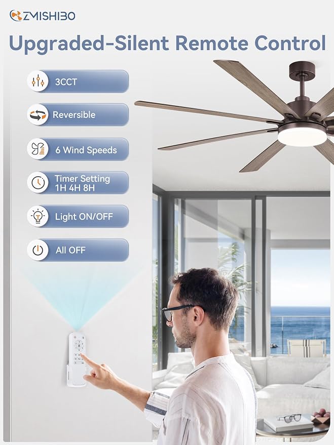 72 Inch Ceiling Fans with Lights, Brown Farmhouse Ceiling Fan with Light, large LED Panel, Quiet Reversible DC Motor