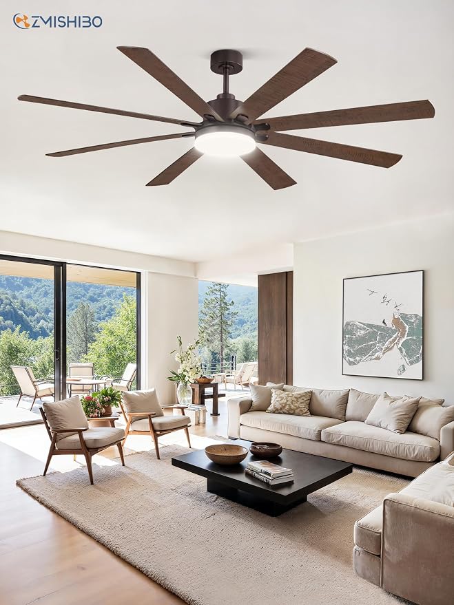 72 Inch Ceiling Fans with Lights, Brown Farmhouse Ceiling Fan with Light, large LED Panel, Quiet Reversible DC Motor
