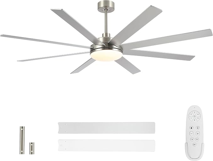 72 Inch Ceiling Fans with Lights - Large Brushed Nickel Ceiling Fan with Light and Remote for Bedroom Living Room Indoor - 6
