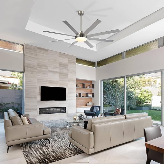 72 Inch Ceiling Fans with Lights - Large Brushed Nickel Ceiling Fan with Light and Remote for Bedroom Living Room Indoor - 6