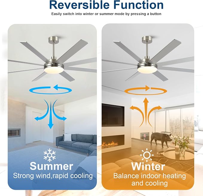 72 Inch Ceiling Fans with Lights - Large Brushed Nickel Ceiling Fan with Light and Remote for Bedroom Living Room Indoor - 6