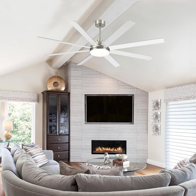 72 Inch Ceiling Fans with Lights - Large Brushed Nickel Ceiling Fan with Light and Remote for Bedroom Living Room Indoor - 6
