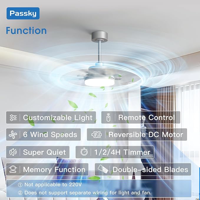 72 inch Ceiling Fans with Lights, Large Modern Ceiling Fan with Light and Remote Control, Reversible, Dimmable, 3CCT, Quiet