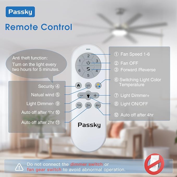 72 inch Ceiling Fans with Lights, Large Modern Ceiling Fan with Light and Remote Control, Reversible, Dimmable, 3CCT, Quiet