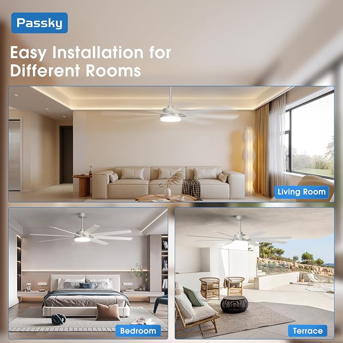 72 inch Ceiling Fans with Lights, Large Modern Ceiling Fan with Light and Remote Control, Reversible, Dimmable, 3CCT, Quiet