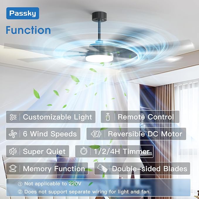 72 inch Ceiling Fans with Lights, Large Modern Ceiling Fan with Light and Remote Control, Reversible, 3CCT, Dimmable, Quiet