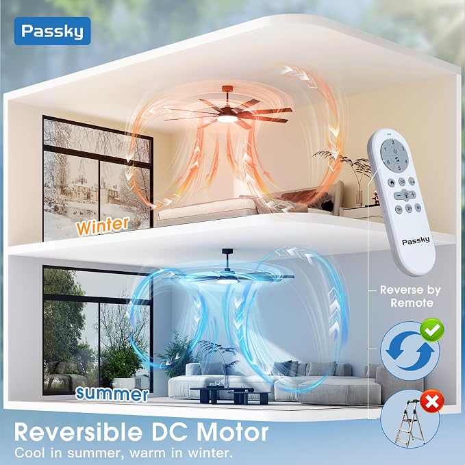 72 inch Ceiling Fans with Lights, Large Modern Ceiling Fan with Light and Remote Control, Reversible, 3CCT, Dimmable, Quiet