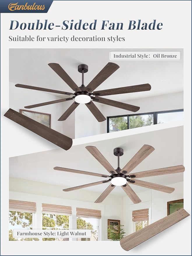72 Inch Ceiling Fans with Lights, Oil Bronze Modern Ceiling Fan with Remote,Large Farmhouse Indoor & Outdoor Ceiling Fan with