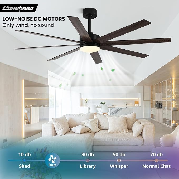 72 Inch Ceiling Fans with Lights, Remote Control, Dual-Color 8 Blades, 24W 3CCT,6-Speed Reversible Quiet DC Motor - Black and