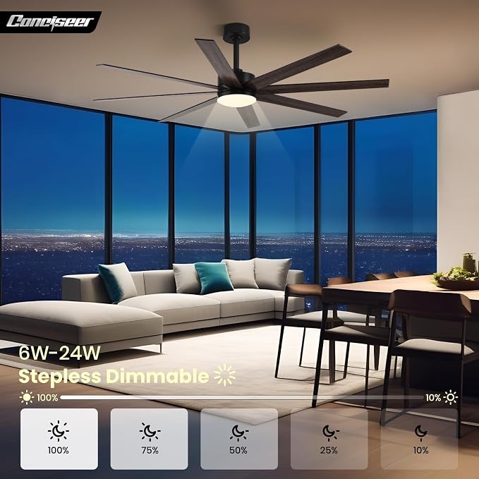 72 Inch Ceiling Fans with Lights, Remote Control, Dual-Color 8 Blades, 24W 3CCT,6-Speed Reversible Quiet DC Motor - Black and