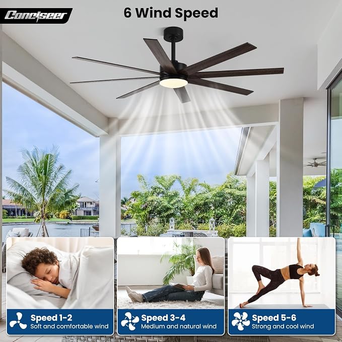 72 Inch Ceiling Fans with Lights, Remote Control, Dual-Color 8 Blades, 24W 3CCT,6-Speed Reversible Quiet DC Motor - Black and